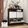 Modern Freestanding Shoe Storage Cabinet With 4 Flip Drawers - Walnut - Image 8