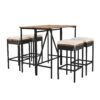 5 Piece Outdoor Acacia Wood Bar Height Table And 4 Stools With Cushions, Garden Wicker Dining Table, Foldable Tabletop, High Dining Bistro Set, All-Weather Patio Furniture - Brown - Image 10
