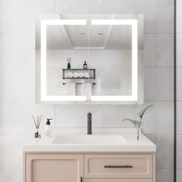 36" X 30" Medicine Cabinet With LED Vanity Mirror, Anti-Fog, Recessed Or Surface Mount, Waterproof, Dimmable, Aluminum 3000K~6000K Lighted Double Door Bathroom Cabinet With Touch Switch - Silver
