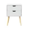 Mid Century Modern Side Table With 2 Drawers And Rubber Wood Legs - White - Image 3