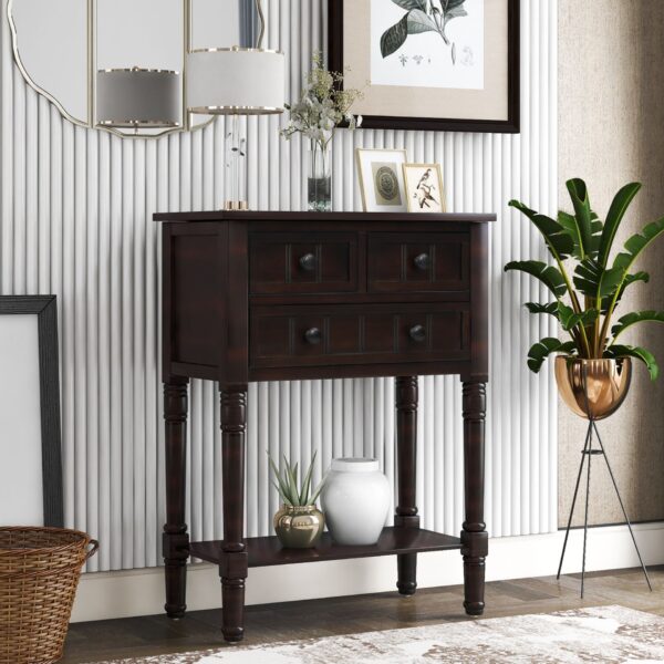 Narrow Console Table, Slim Sofa Table With Three Storage Drawers And Bottom Shelf For Living Room, Easy Assembly - Espresso