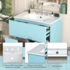 Bathroom Vanity Cabinet With Ceramic Sink Combo Set, Frame Modern Bathroom Storage Cabinet With 2 Drawers - Blue - Image 6