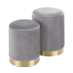 Marla - Contemporary Nesting Pleated Ottoman Set - Gold / Gray