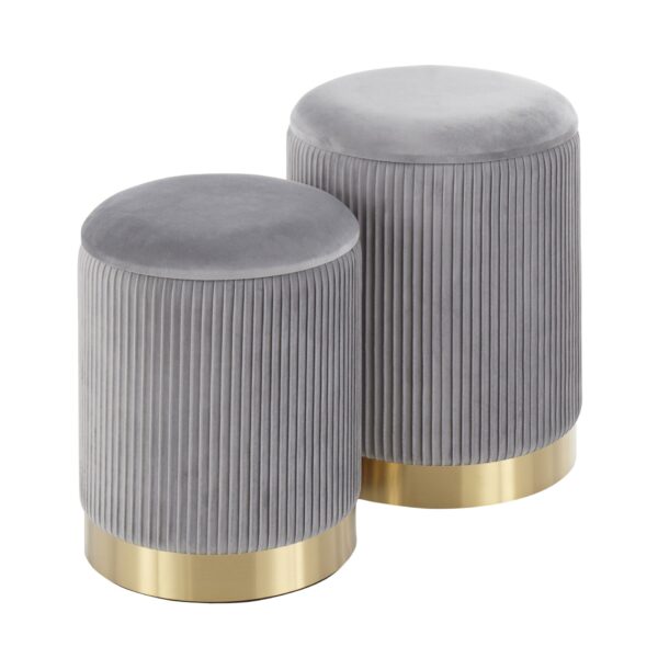 Marla - Contemporary Nesting Pleated Ottoman Set - Gold / Gray