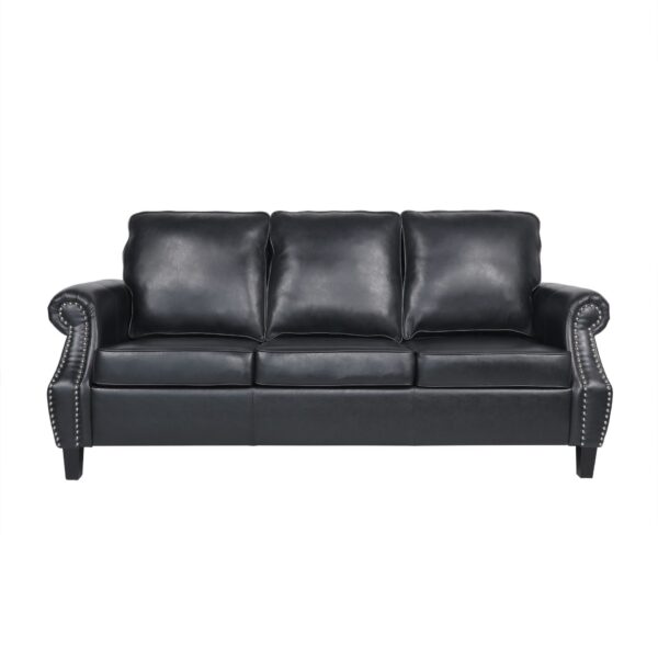 Contemporary 3 Seater Sofa With Nailhead Trim - Black
