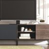 Modern TV With 3 Cabinets & Open Shelves, Color-Matching Media Console Table For Tvs Up To 80'', Entertainment Center With Drop Down Door For Living Room - Dark Brown - Image 26