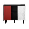 Modern Sideboard Buffet Cabinet With Doors And Unique Panel Styling - Black / Red - Image 22