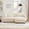Modern Oversized 2 Seater Sofa With Ottoman And Bolster Armrests - Cream - Image 5