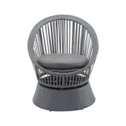 Modern Swivel Wicker Lounge Chair With Pe Rattan And Iron Frame, Round Design - Gray