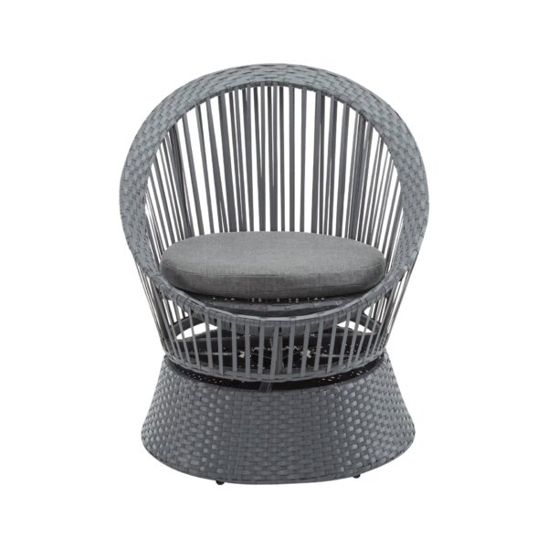 Modern Swivel Wicker Lounge Chair With Pe Rattan And Iron Frame, Round Design - Gray