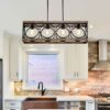 4 Light (Bulb No Included) Farmhouse Rectangle Pendant Light, Wood Texture Vintage Rustic Chandeliers Metal Industrial Hanging Light Fixtures For Kitchen, Entryway, Dining Room - Black / Natural - Image 5