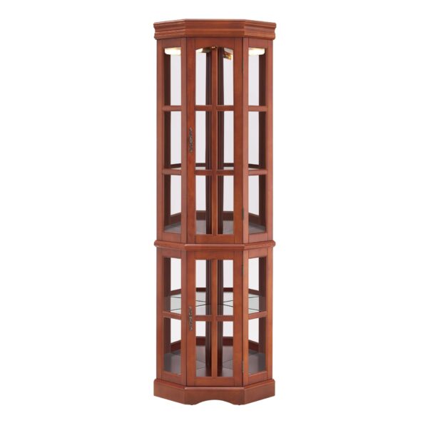 Corner Curio Cabinet With 5 Shelves And Lighting System (E26 Light Bulb Not Included) - Walnut