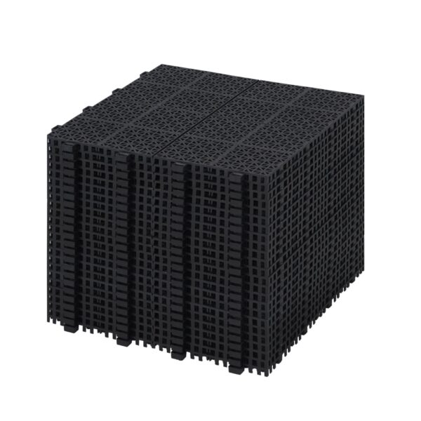 Interlocking Deck Tiles Plastic Waterproof Outdoor All Weather Anti-Slip Bathroom Shower Balcony Porch Strong Weight Capacity Upto 6613 Lbs, Rosette Pattern Pack Of 24 - Black
