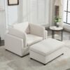 Wide Modern Oversized Armchair With Ottoman Stool, Single Sofa With Lumbar Support, Accent Chair, Reading Chair For Bedroom, Living Room - Cream - Image 8