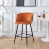 Counter Height Bar Stool, Metal Legs, Velvet Upholstered For Pub, Restaurant, Kitchen Island (Set of 2) - Black / Brown - Image 2