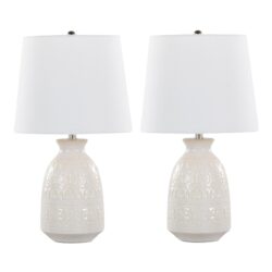 Claudia - Contemporary Lamp (Set of 2) - Off White / Polished Nickel / White