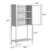 Heavy Duty Metal Storage Cabinet, Display Storage Cabinet With Glass Doors And 2 Adjustable Shelves, Tall Bookcase Modern Bookshelf Cabinet For Home Office, Living Room, Pantry - White - Image 4