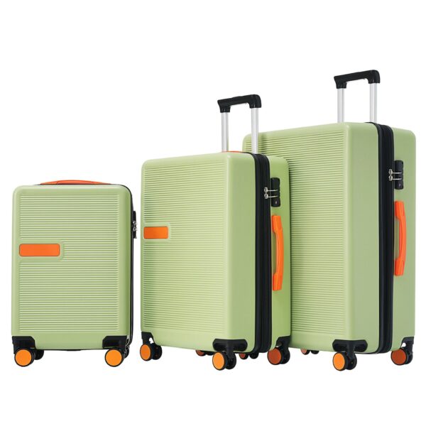 Contrast Color 3 Piece Luggage Set Hardside Spinner Suitcase With Tsa Lock 20" 24' 28" Available - Green