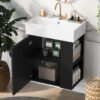 Modern Floating Bathroom Vanity With Ceramic Basin, Perfect For Small Bathrooms, Right Side Storage - Black - Image 3
