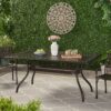 Celestine - Outdoor Cast Aluminum Dining Table With Floral Lattice Design And Umbrella Holder - Bronze - Image 8