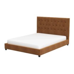 Donald - Mid-Century Modern Velvet Platform Bed King - Cognac