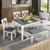 Modern 6 Piece Dining Table Set With Bench And Chairs For Dining Room Or Kitchen - Gray / White - Image 2