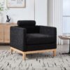 Wide Modern Farmhouse Performance Accent Chair With Natural Wood Legs, Wood Base Reading Armchair Single Sofa With 2 Bolster Pillows For Living Room Offices And Lounge - Black - Image 9