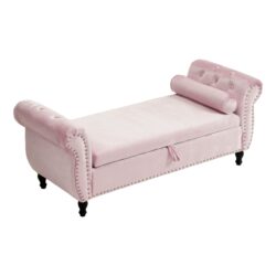 Luxurious Velvet Multifunctional Storage Ottoman Bench With Pillow - Pink