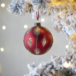 Christmas Ball Ornaments, Glass Decorative Hanging Ball Christmas Tree Ornaments, For Holiday Party Decorations (Set of 6) - Red