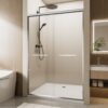 Aluminum Frame Double Sliding Soft Close Shower Door, 1 / 4" Tempered Glass And Dual 304 Stainless Steel Handles - Chrome - Image 2