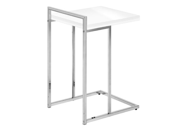 Accent Table, C - Shaped, Glossy Contemporary And Modern - White