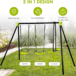 Xns008 Interesting Triple Children Metal Safe Swing Set 440Lbs For Outdoor Playground Three Seat Swing For Age 3+ - Green / Black