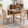 French Style Solid Wood Frame Antique Painting Linen Fabric Back Dining Chair (Set of 2) - Beige - Image 14