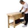 Workbench With 4 Drawers Wooden Workbench For Garage Workshop And Home - Natural - Image 12