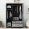 3 Door Storage Wardrobe With Cabinets And 2 Hanging Rods - Gray - Image 5