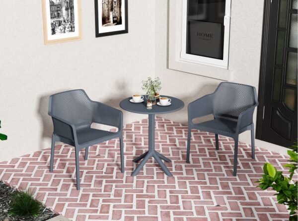 3 Piece Plastic Arm Chair Bistro Grs Premium Ocean Plastic - Charcoal