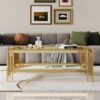 Top And Bottom Double Layer Tempered Glass Coffee Table And Mirror Finished Stainless Steel Frame - Gold - Image 3