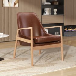 Accent Chair, Mid-Century Modern Armchair With Solid Wood Frame, Reading Leisure Chair With High Back For Living Room - Brown