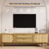 Rattan TV Stand For Tvs Up To 75'', Modern Farmhouse Media Console, Entertainment Center With Legs, TV Cabinet For Living Room, Home Theatre - Natural Wood - Image 6