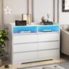 6 Drawer Dresser For Bedroom With LED Lights, Sturdy Frame - White - Image 5