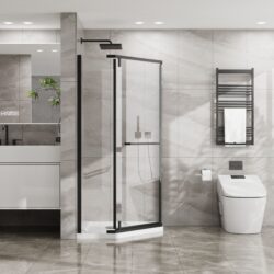 Neo Angle - Frameless Shower Door With Clear Sgcc Tempered Glass - Matte Black