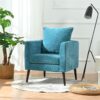 Accent Chair, Boucle Chair, Barrel Chair, Fabric Armchair Club Chair, Upholstered Arm Chair With Solid Wood Legs, Waist Pillow, Padded Single Chair For Living Room / Bedroom / Study / Waiting Room - Teal - Image 2