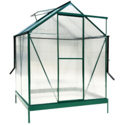 6.3'x4.2'x7' Polycarbonate Greenhouse, Heavy Duty Outdoor Aluminum Walk-In Green House Kit With Rain Gutter, Vent And Door For Backyard Garden - Green