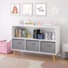 Kids Bookcase With Collapsible Fabric Drawers, Children's Book Display, Toy Storage Cabinet Organizer - White / Gray - Image 5