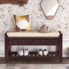 Multipurpose Entryway Storage Bench With Cushioned Seat And Drawers - Espresso - Image 4