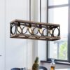 4 Light (Bulb No Included) Farmhouse Rectangle Pendant Light, Wood Texture Vintage Rustic Chandeliers Metal Industrial Hanging Light Fixtures For Kitchen, Entryway, Dining Room - Black / Natural - Image 3