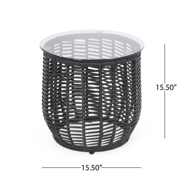 Arias - Boho Side Table With Tempered Glass Top And Rattan Wrap - Black