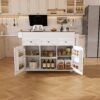 Modern Kitchen Island With Extendable Dining Table & Power Outlet - White - Image 17