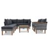 9 Piece Patio Rattan Furniture Set, Outdoor Conversation Set With Acacia Wood Legs And Tabletop, PE Rattan Sectional Sofa Set With Coffee Table, Washable Cushion - Gray - Image 6