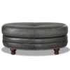 Belfast-Top Grain Leather Oval Ottoman - Gray - Image 2